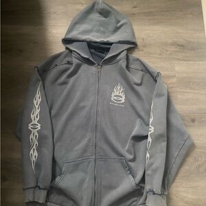 Balenciaga Gray Zip-Up Hoodie with Flame Design